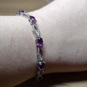 Amethyst & 925 Silver Bracelet Women's Jewelry Elegant Gift Purple Aquarius